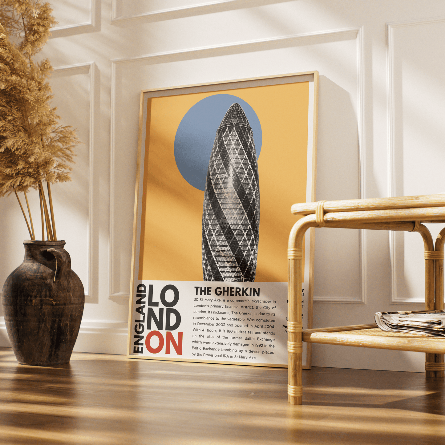 The Gherkin illustration poster — Foster Partners 30 St Mary Axe City London glass tower wall art print UK