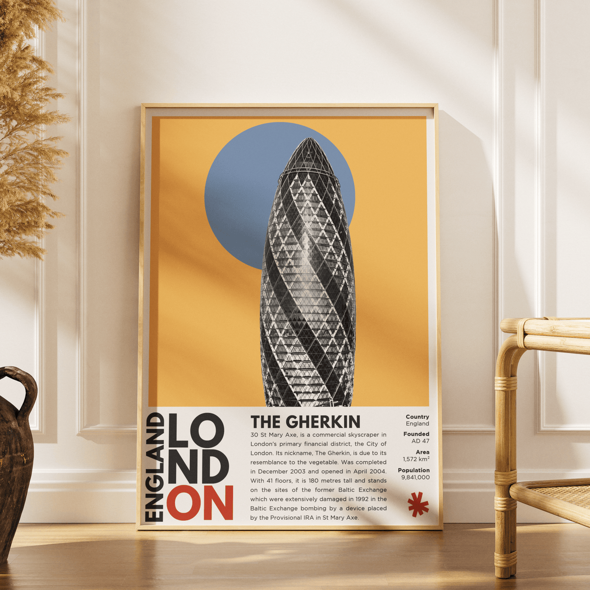 The Gherkin illustration poster — Foster Partners 30 St Mary Axe City London glass tower wall art print UK