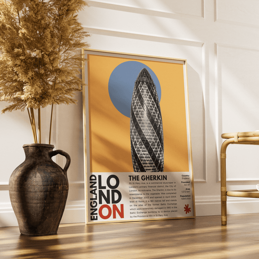The Gherkin illustration poster — Foster Partners 30 St Mary Axe City London glass tower wall art print UK