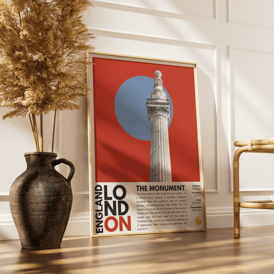 The Monument illustration poster — Christopher Wren Robert Hooke Great Fire London Fish Street Hill wall art print UK
