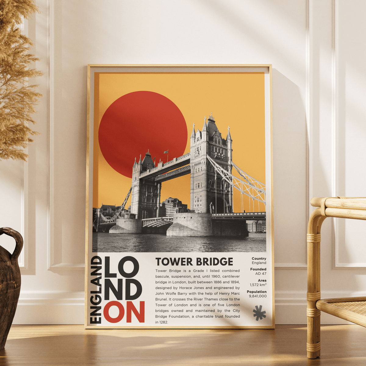 Tower Bridge illustration poster — Horace Jones Victorian bascule bridge Thames London landmark wall art print UK