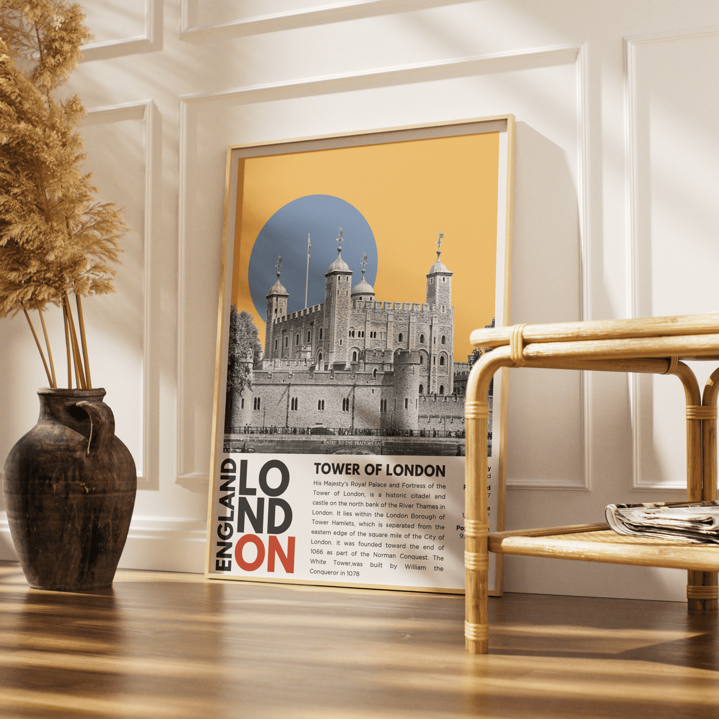 Tower of London illustration poster — William Conqueror White Tower Crown Jewels historic castle wall art print UK