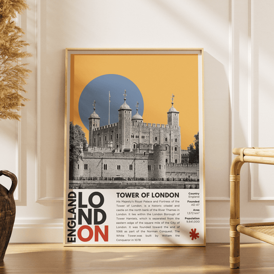 Tower of London illustration poster — William Conqueror White Tower Crown Jewels historic castle wall art print UK