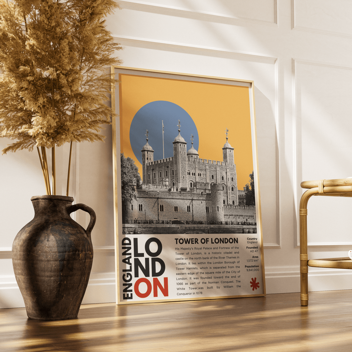 Tower of London illustration poster — William Conqueror White Tower Crown Jewels historic castle wall art print UK