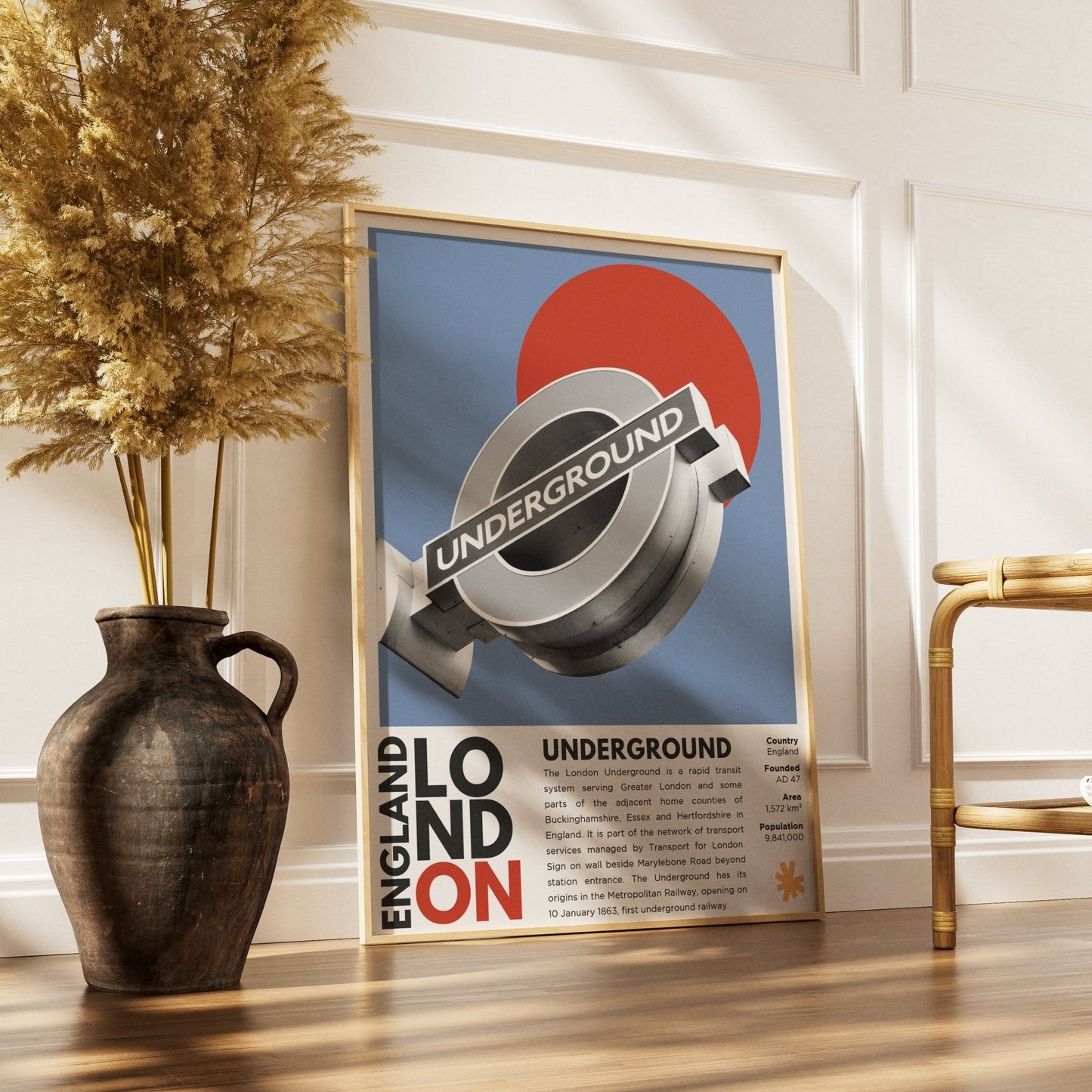 London Underground illustration poster — TfL Tube Roundel Johnston typeface design heritage wall art print UK