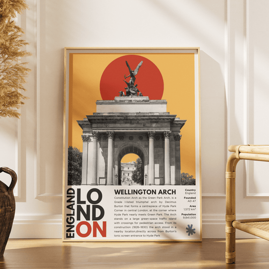 Wellington Arch illustration poster — Decimus Burton Hyde Park Corner triumphal arch Quadriga London wall art print UK
