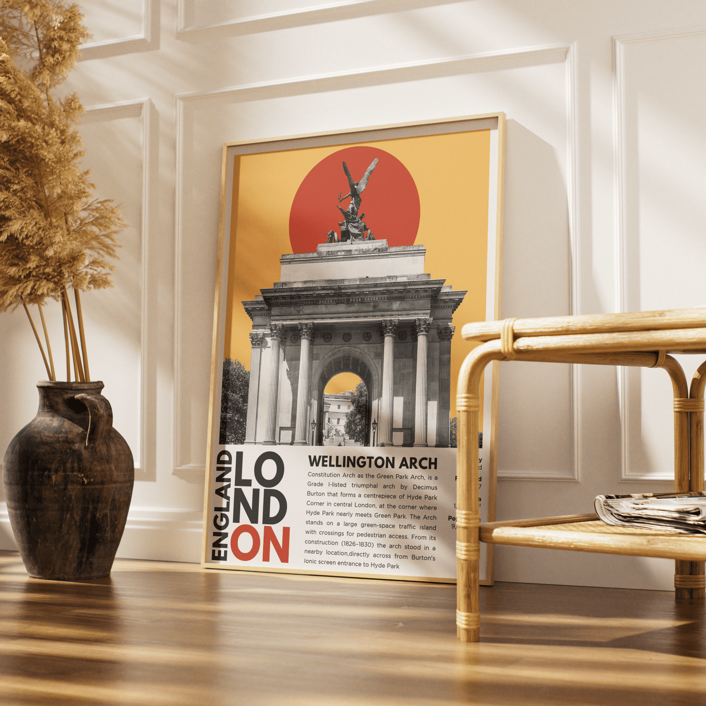 Wellington Arch illustration poster — Decimus Burton Hyde Park Corner triumphal arch Quadriga London wall art print UK