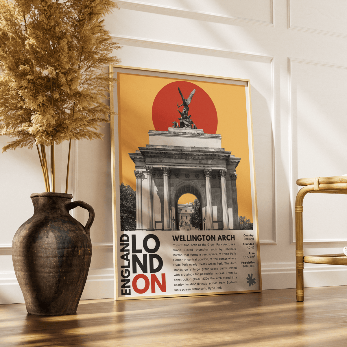 Wellington Arch illustration poster — Decimus Burton Hyde Park Corner triumphal arch Quadriga London wall art print UK