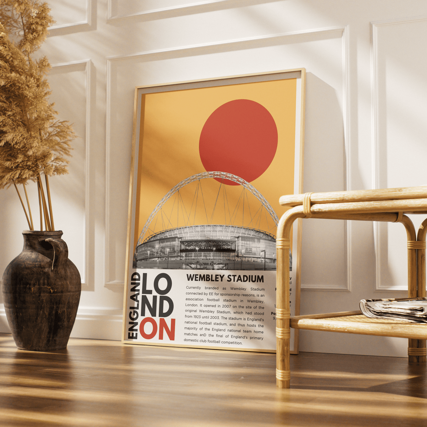Wembley Stadium illustration poster — Foster Partners arch England football national stadium London wall art print UK