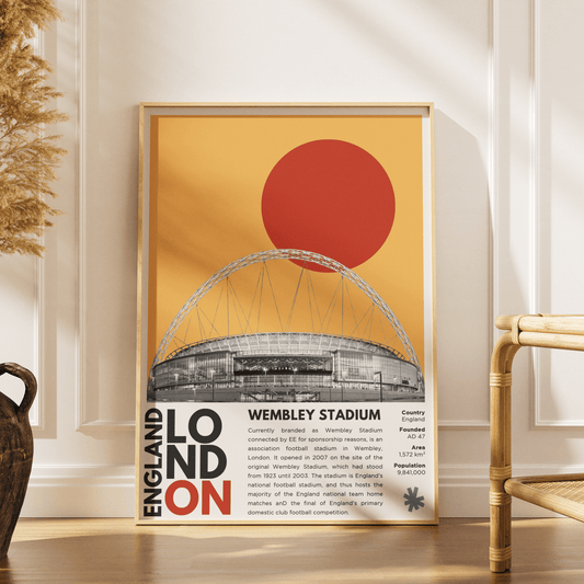 Wembley Stadium illustration poster — Foster Partners arch England football national stadium London wall art print UK