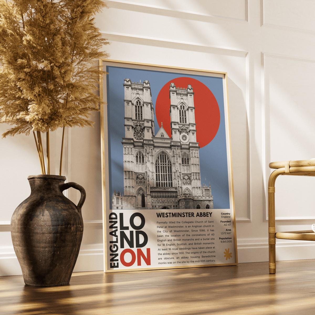 Westminster Abbey illustration poster — coronation church Gothic towers Parliament Square London wall art print UK