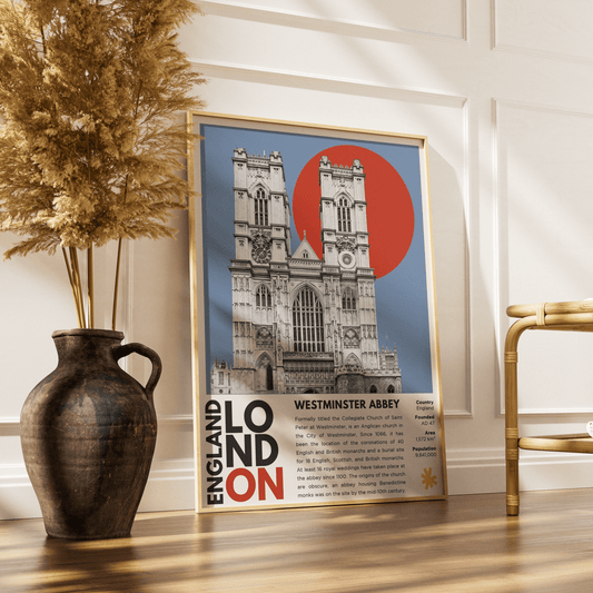 Westminster Abbey illustration poster — coronation church Gothic towers Parliament Square London wall art print UK