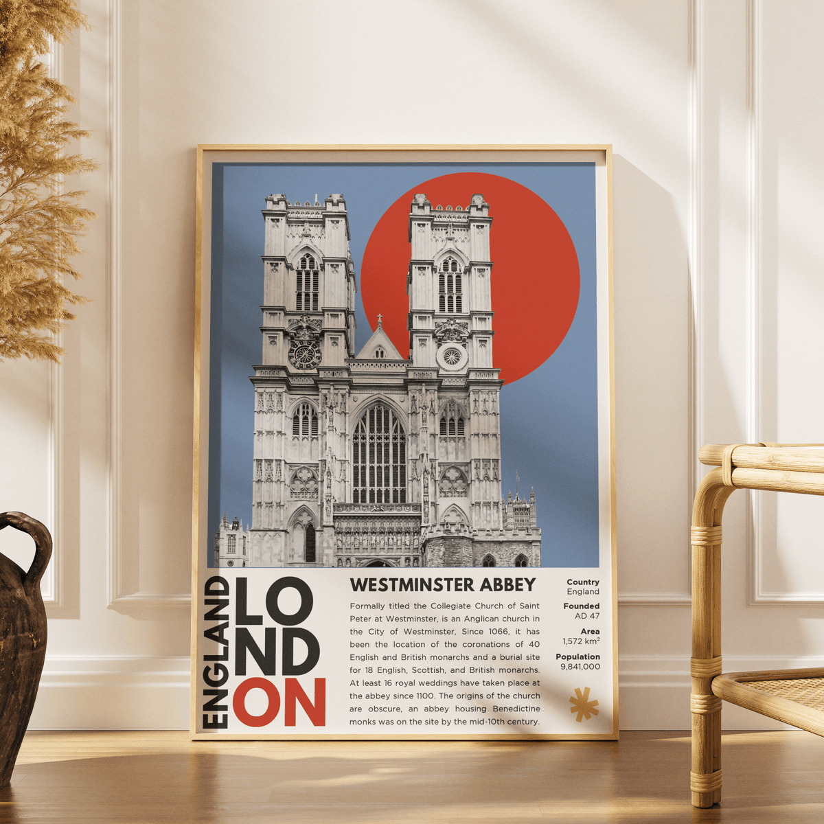Westminster Abbey illustration poster — coronation church Gothic towers Parliament Square London wall art print UK