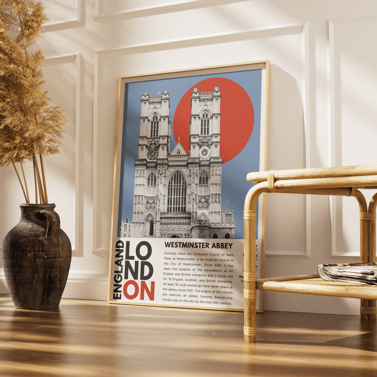 Westminster Abbey illustration poster — coronation church Gothic towers Parliament Square London wall art print UK