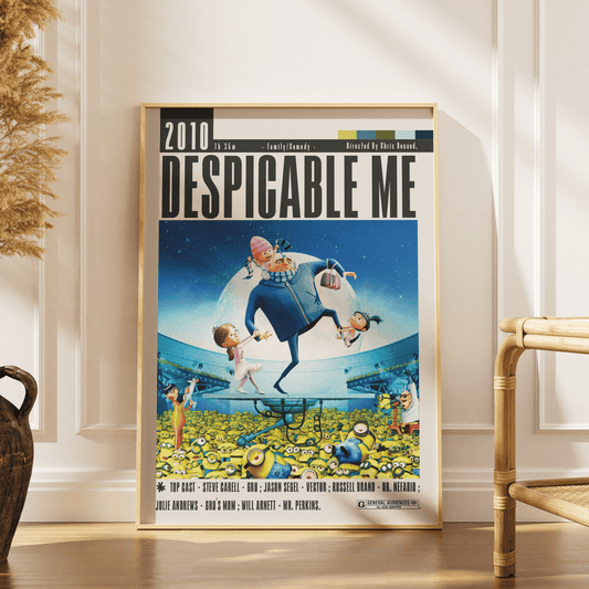 Despicable Me 2010 animated film poster — Gru Minions supervillain girls Illumination wall art print UK