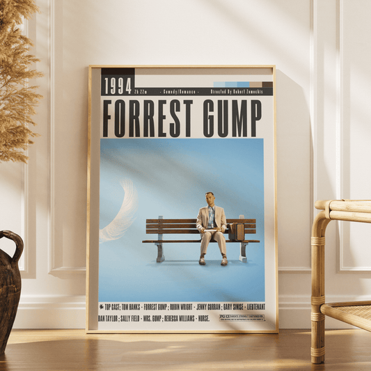 Forrest Gump 1994 film poster — Tom Hanks bench chocolates American history wall art print UK