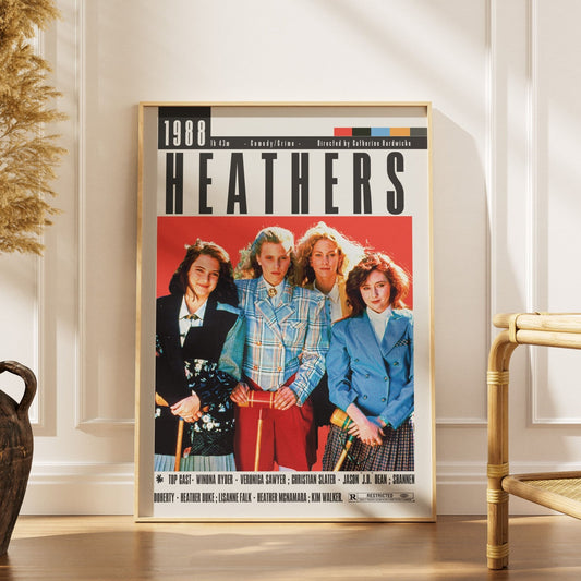 Heathers 1988 cult film poster — Winona Ryder Christian Slater dark comedy minimalist wall art print UK