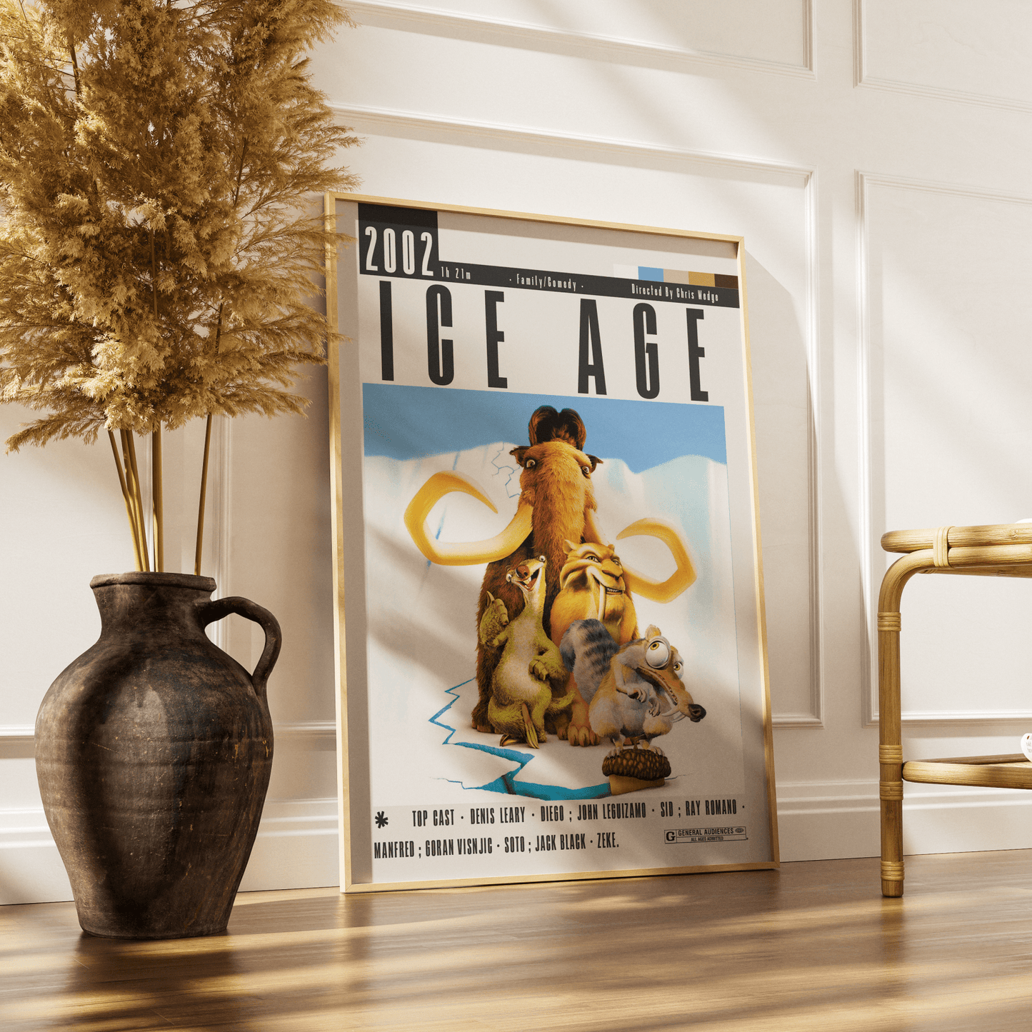 Ice Age 2002 animated film poster — Manny Sid Diego mammoth sloth sabre tooth acorn wall art print UK