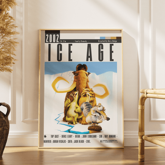 Ice Age 2002 animated film poster — Manny Sid Diego mammoth sloth sabre tooth acorn wall art print UK