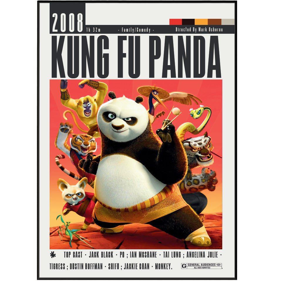 Kung Fu Panda 2008 animated film poster — Po Dragon Warrior DreamWorks animated comedy wall art print UK