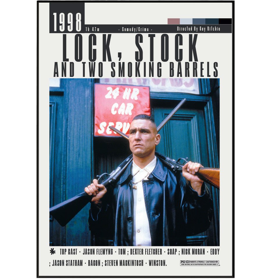 Lock Stock and Two Smoking Barrels 1998 film poster — Guy Ritchie British crime comedy wall art print UK
