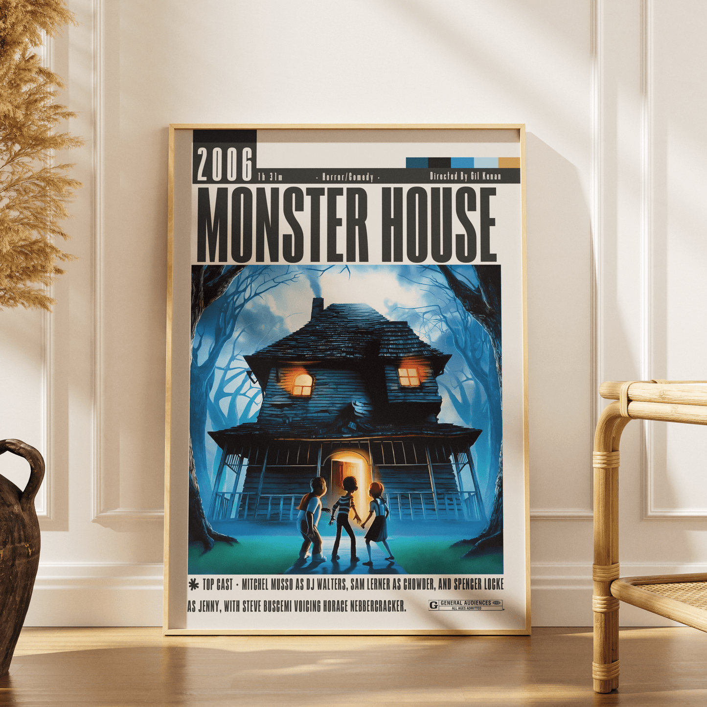 Monster House 2006 animated horror film poster — DJ Chowder Jenny Nebbercracker Halloween house wall art print UK