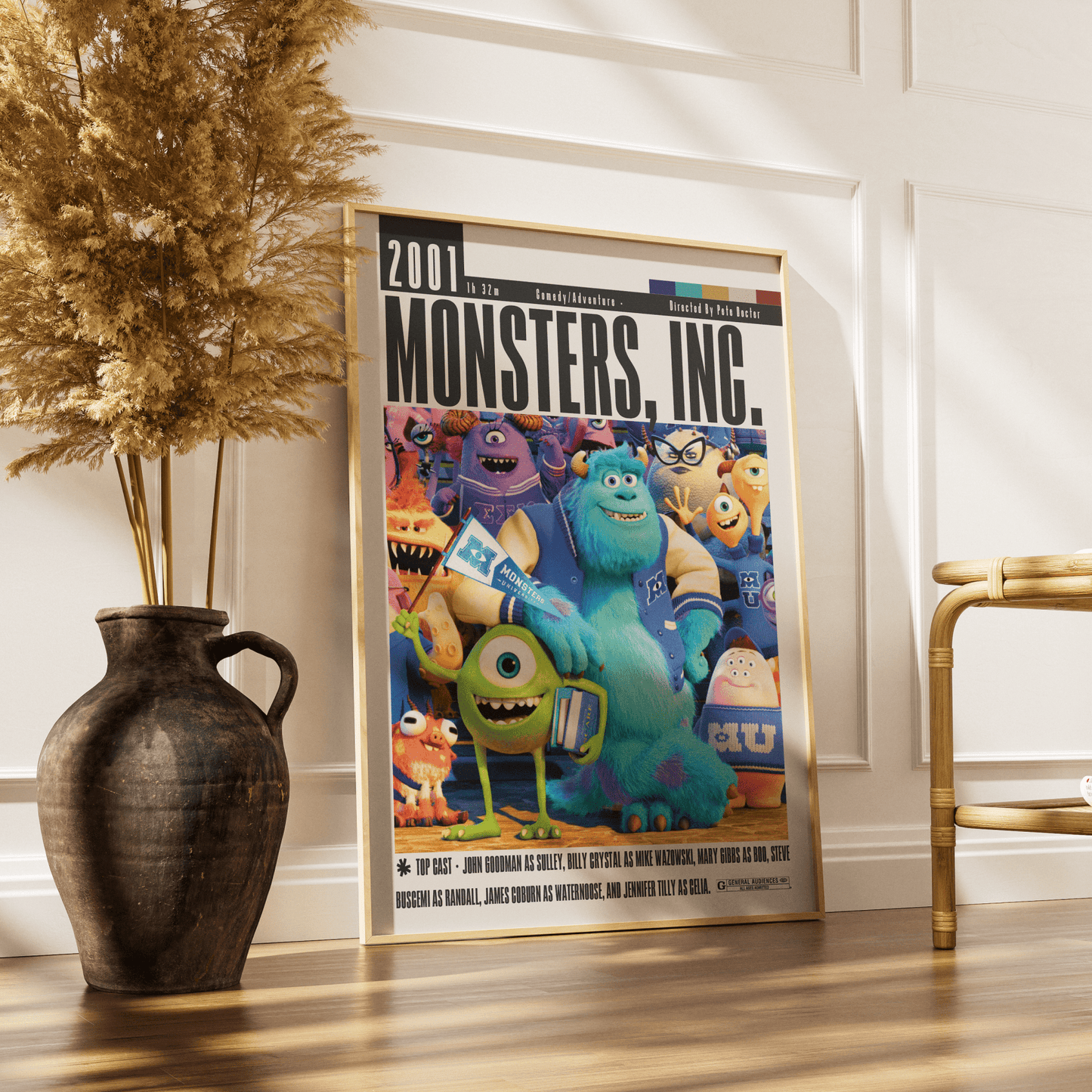 Monsters Inc 2001 Pixar animated film poster — Sulley Mike Wazowski Boo Monstropolis wall art print UK