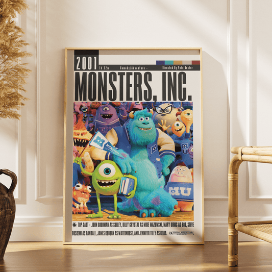 Monsters Inc 2001 Pixar animated film poster — Sulley Mike Wazowski Boo Monstropolis wall art print UK