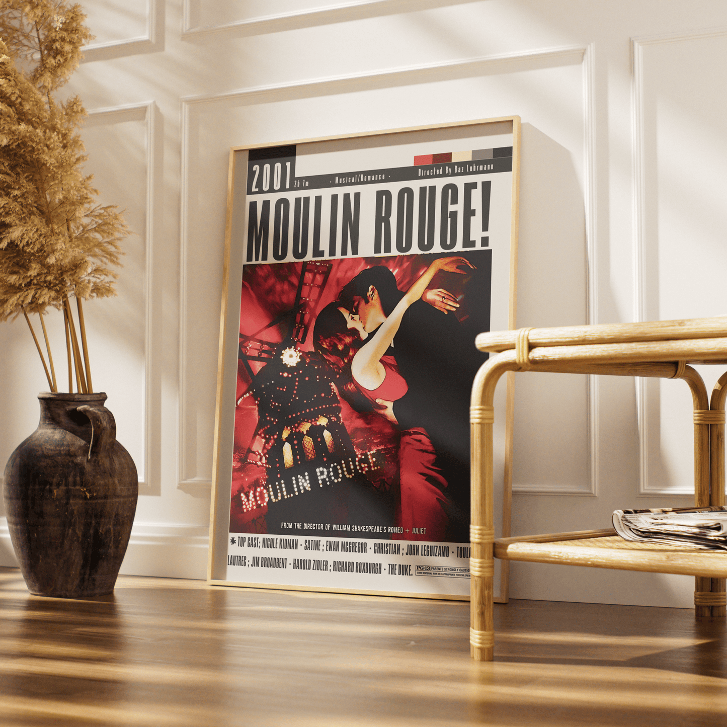 Moulin Rouge 2001 romantic film poster — Satine Christian Ewan McGregor Nicole Kidman minimalist wall art print UK