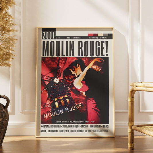Moulin Rouge 2001 romantic film poster — Satine Christian Ewan McGregor Nicole Kidman minimalist wall art print UK