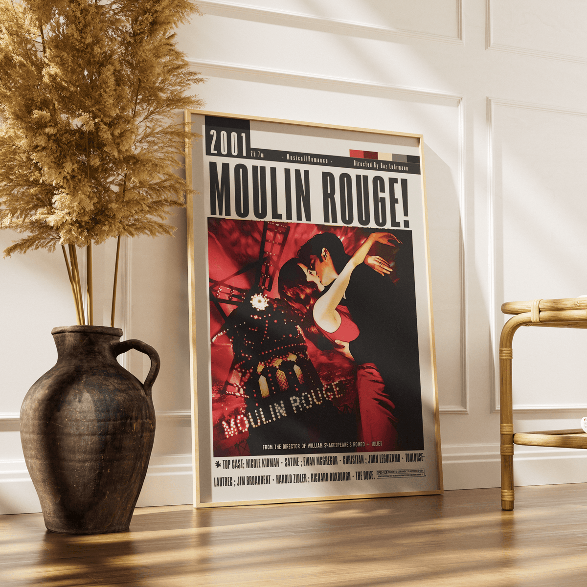 Moulin Rouge 2001 romantic film poster — Satine Christian Ewan McGregor Nicole Kidman minimalist wall art print UK