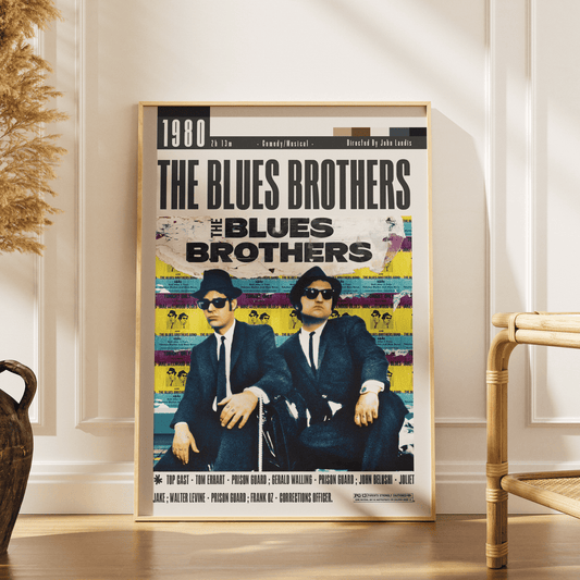 The Blues Brothers 1980 comedy film poster — John Belushi Dan Aykroyd Jake Elwood wall art print UK