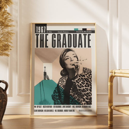 The Graduate 1967 film poster — Dustin Hoffman Mrs Robinson Simon and Garfunkel minimalist wall art print UK