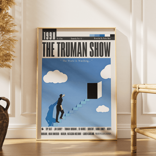 The Truman Show 1998 film poster — Jim Carrey Truman Burbank reality TV satire wall art print UK