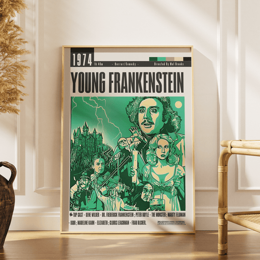 Young Frankenstein 1974 comedy film poster — Mel Brooks Gene Wilder monster parody wall art print UK
