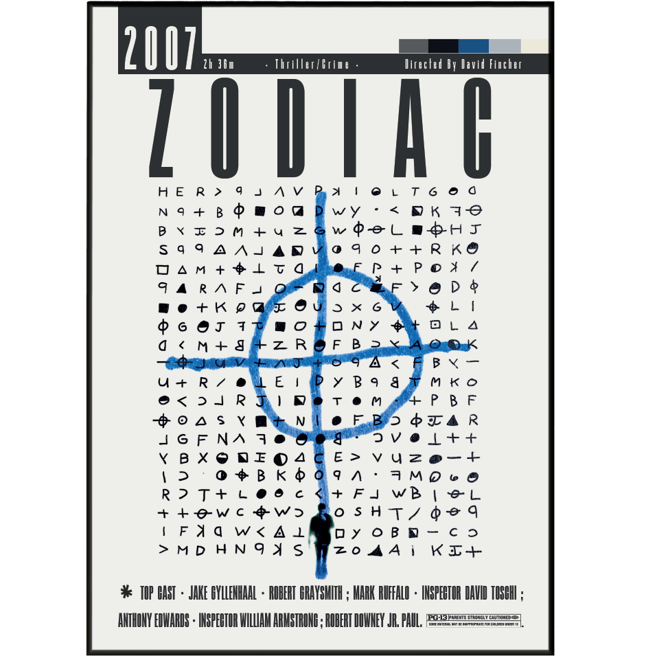 Zodiac 2007 crime thriller film poster — David Fincher Jake Gyllenhaal serial killer wall art print UK