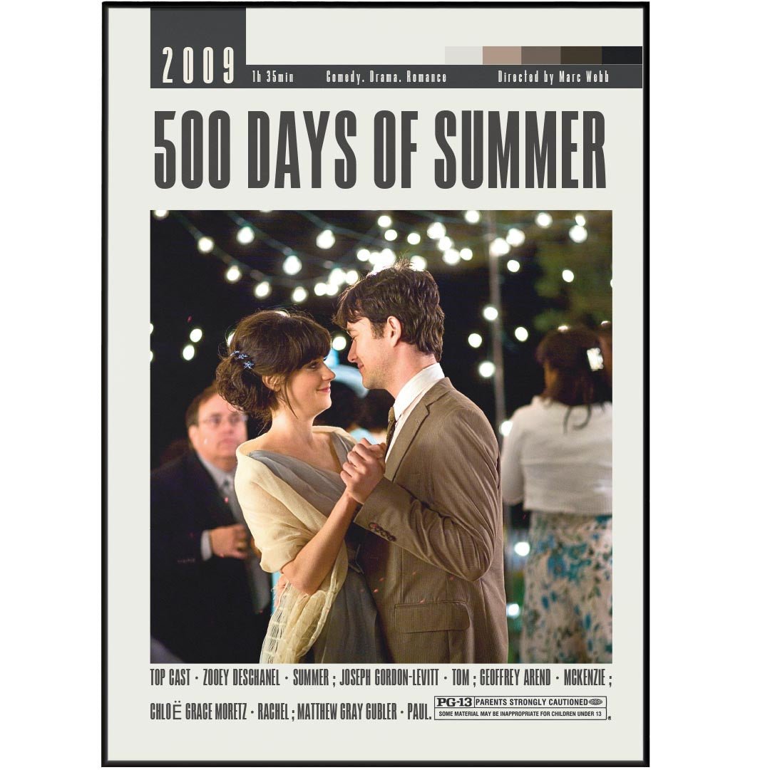 Minimalist 500 Days of Summer 2009 movie poster inspired by the indie romantic film - 98types