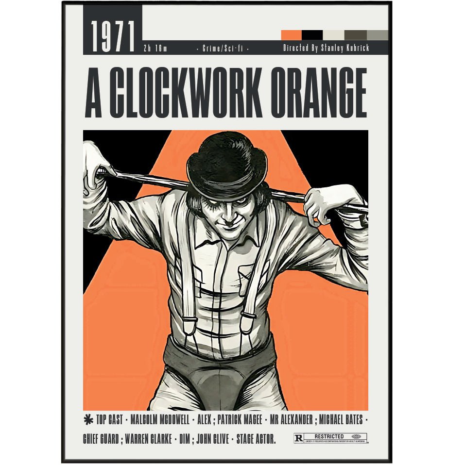 A Clockwork Orange 1971 film poster — Stanley Kubrick Malcolm McDowell Alex DeLarge Droogs wall art print UK