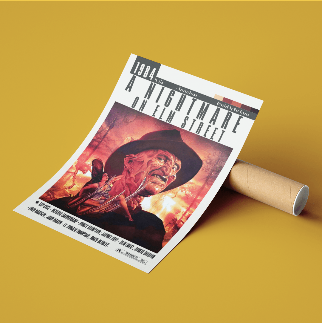 A Nightmare on Elm Street 1984 horror film poster — Wes Craven Freddy Krueger Nancy Thompson wall art print UK
