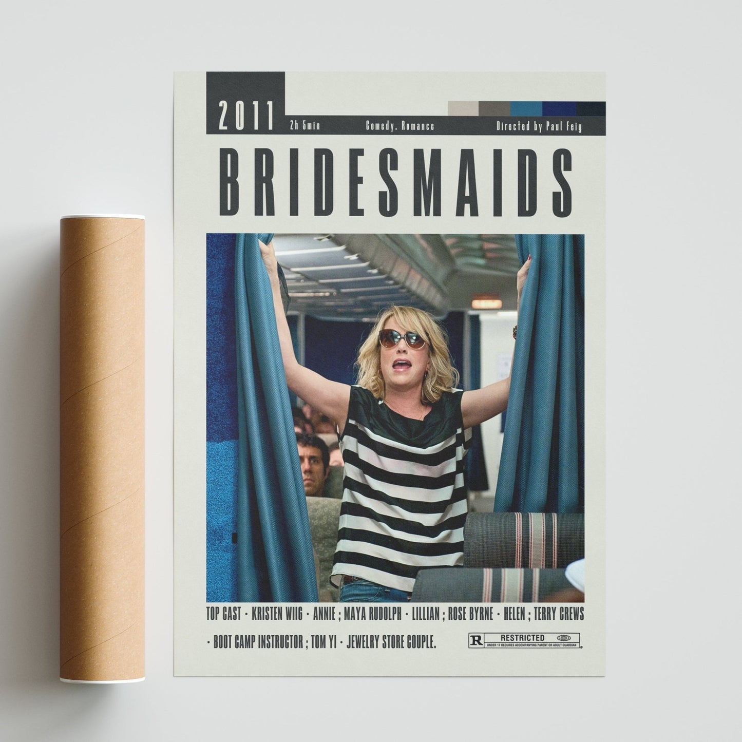 Bridesmaids 2011 romcom film poster — Kristen Wiig Annie wedding comedy minimalist wall art print UK