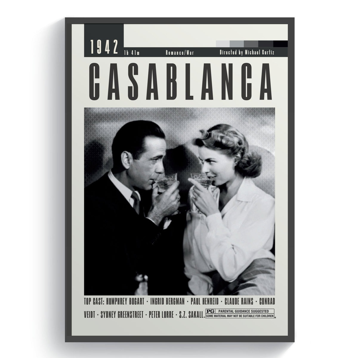 Casablanca 1942 classic romantic film poster — Rick Ilsa Humphrey Bogart Ingrid Bergman minimalist wall art print UK
- 98types