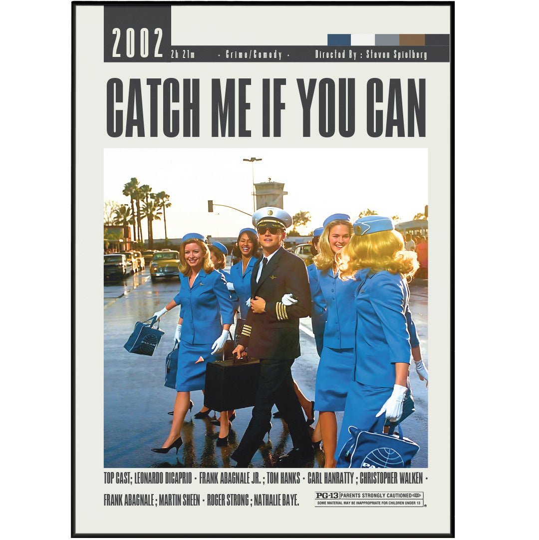 Catch Me If You Can 2002 film poster — DiCaprio Hanks Spielberg Frank Abagnale con artist wall art print UK - 98types