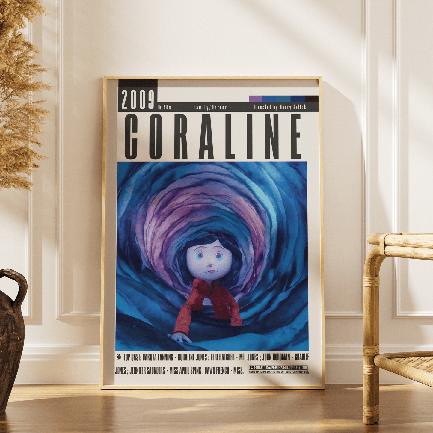 Coraline 2009 animated horror film poster — Henry Selick Neil Gaiman Other Mother button eyes wall art print UK