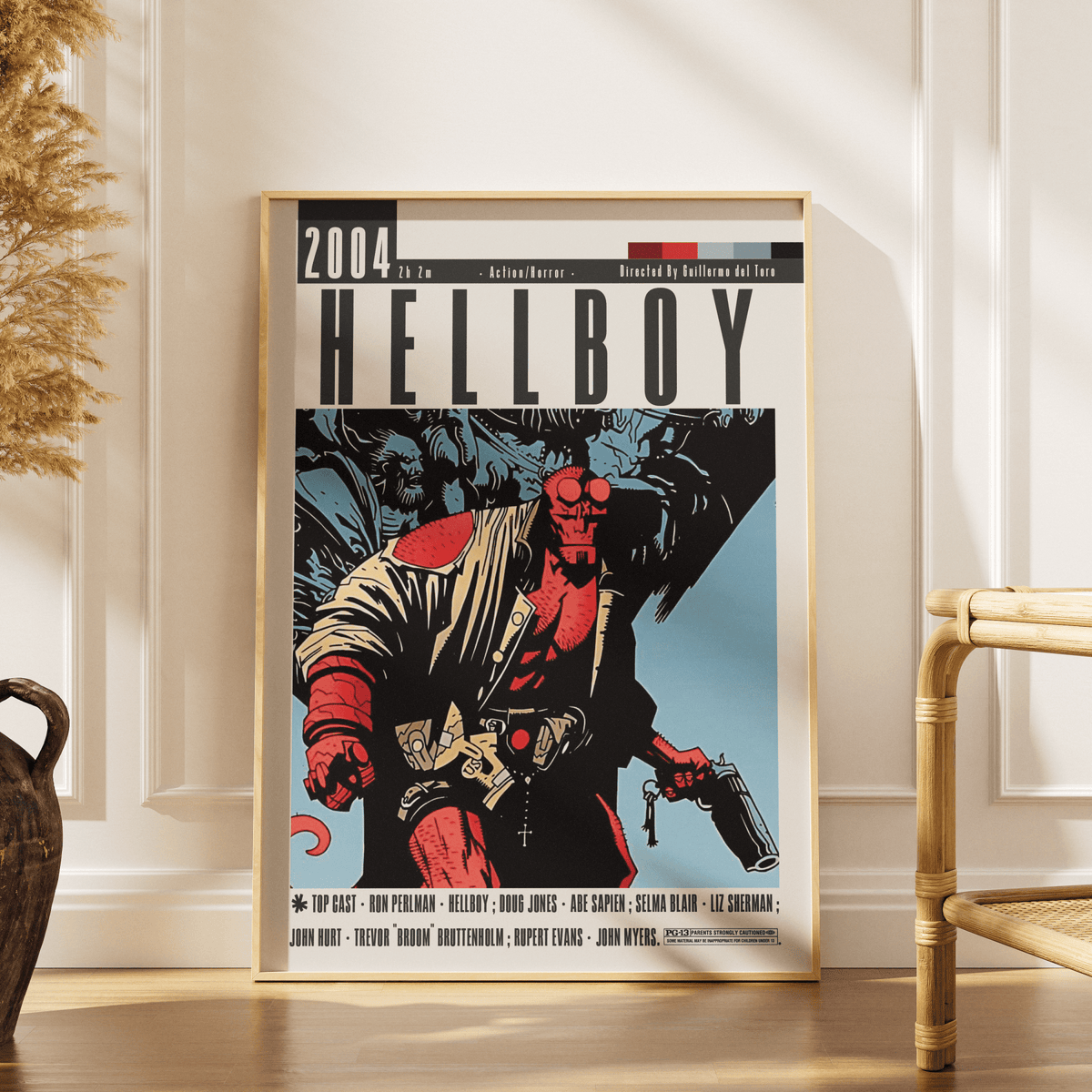 Hellboy 2004 horror action film poster — Guillermo del Toro Ron Perlman BPRD demon wall art print UK