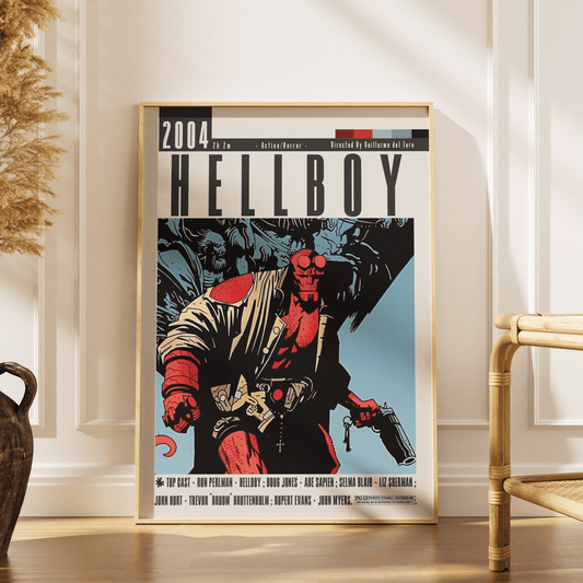 Hellboy 2004 horror action film poster — Guillermo del Toro Ron Perlman BPRD demon wall art print UK