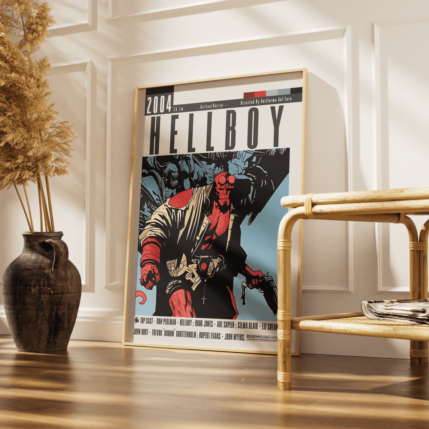Hellboy 2004 horror action film poster — Guillermo del Toro Ron Perlman BPRD demon wall art print UK