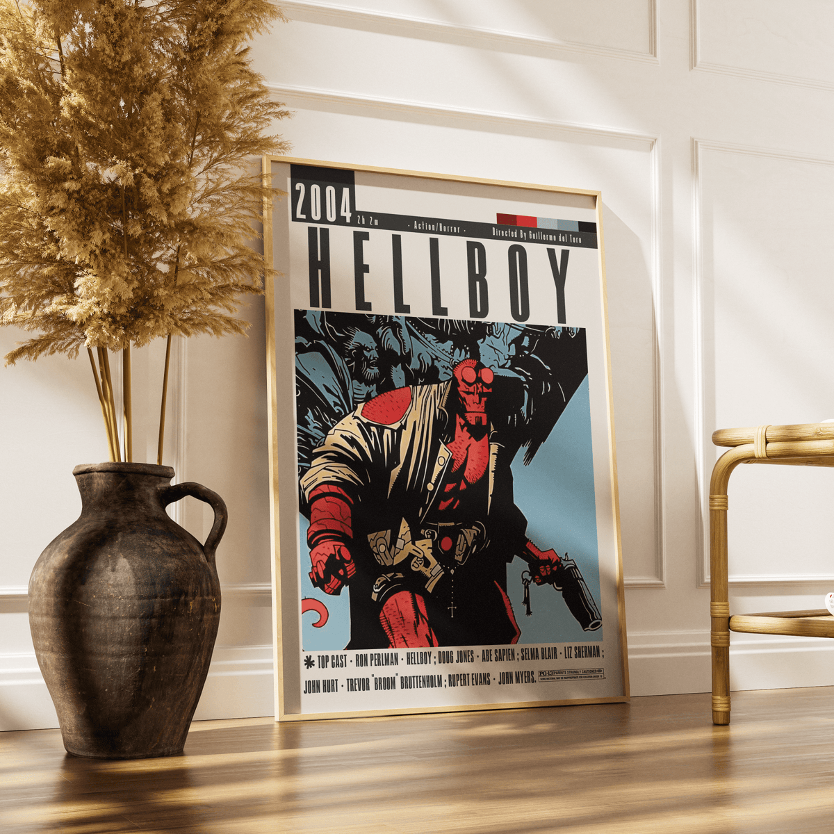 Hellboy 2004 horror action film poster — Guillermo del Toro Ron Perlman BPRD demon wall art print UK