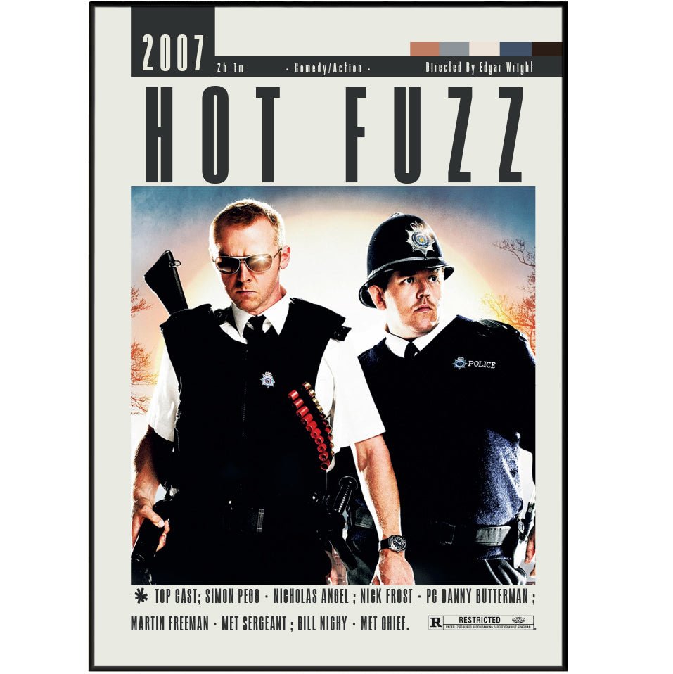 Hot Fuzz 2007 British comedy film poster — Edgar Wright Simon Pegg Nick Frost Sandford wall art print UK - 98types