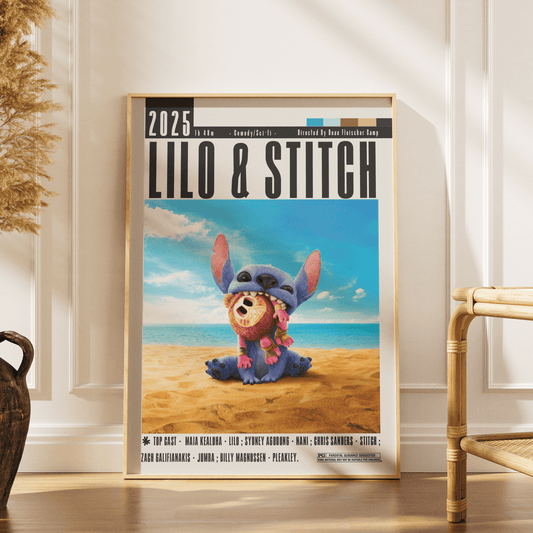 Lilo and Stitch 2025 Disney film poster — live action Hawaii ohana wall art print UK