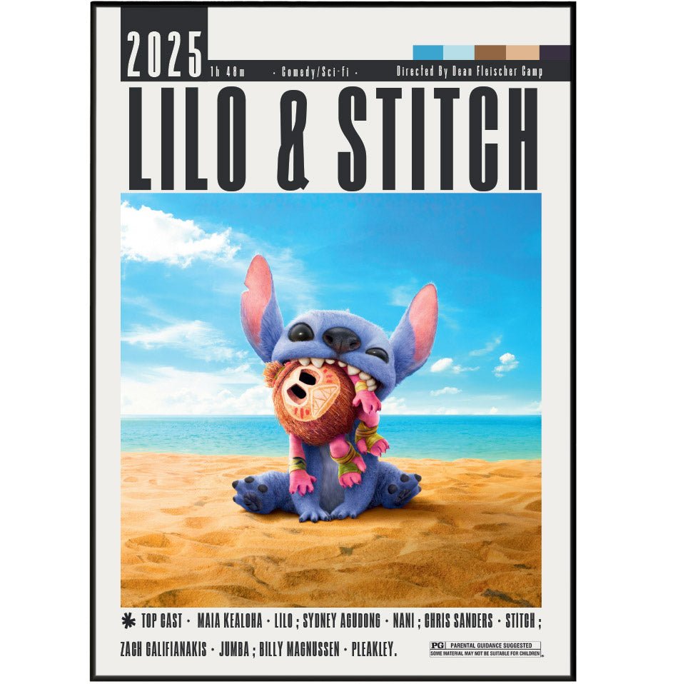 Lilo and Stitch 2025 Disney film poster — live action Hawaii ohana wall art print UK